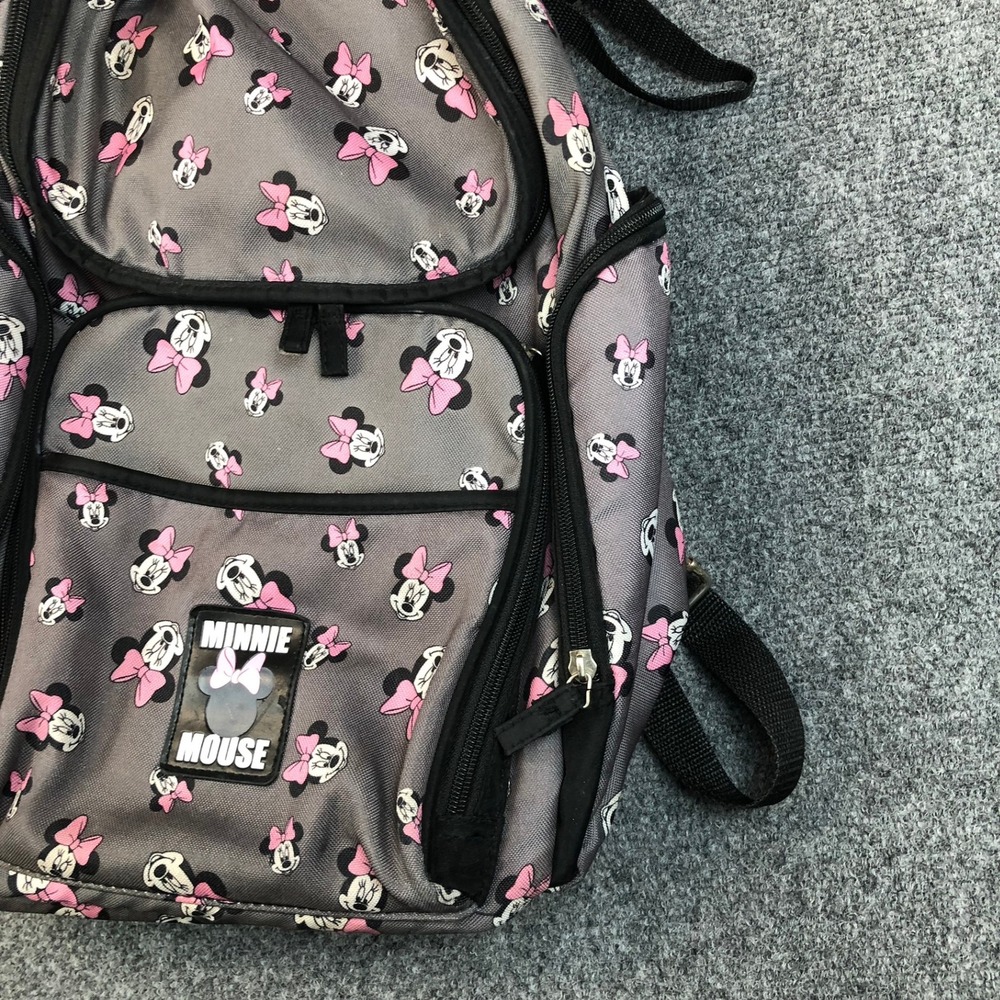 Disney Minnie Mouse Diaper Bag Backpack Grey Pink Bow Print Multi Pocket - Picture 4 of 7